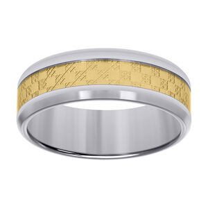 Stainless Steel Yellow-tone Mens Inlay Comfort-Fit Wedding Band 8mm Size 11